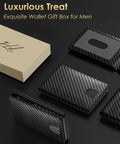 Slim RFID Blocking Wallet For Men With Pop Up Card Holder, Metal Shell, Bifold Minimalist Card Case, Carbon Fiber Finish, Gift Boxed