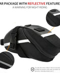 Under Seat Bike Bag With Reflective Strip, Waterproof Saddle Pouch for Road and Mountain Bikes, side view with fabric detail.