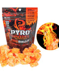 Bag of Fire Balls Fire Starter Pellets for Easy Lighting, 30 pack, with burning fireball illustration, waterproof and weatherproof.