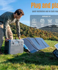 Man setting up 6 In 1 Solar Panel Connector Kit With DC5521 7909 8020 Anderson EC5 XT60 Adapters, connecting solar to power station.