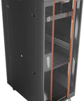 42U Floor Standing Server Rack Cabinet With Vented Glass Door Built Like A Tank Strong Enough For Homelab Routers Switches Nas And Av Gear, side view, sleek design.