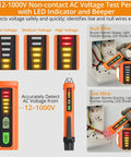 Non Contact Voltage Tester and Digital Multimeter Combo for 12-1000V AC Range with LED indicators for voltage detection.