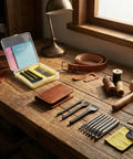 Leather Stitching And Hole Punch Set For DIY Leatherwork With Pro Grade High Carbon Steel Chisels And Hollow Punches on workbench