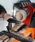 Hollowing Tool For Woodturning With Carbide Tipped Round Blade Large Curved Cutter Beech Handle in action on wood lathe