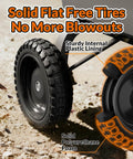 Solid Flat Free Tire And Wheel Set 4.00-6 For Garden Cart, Wheelbarrow, And Hand Truck, showing durable polyurethane foam.