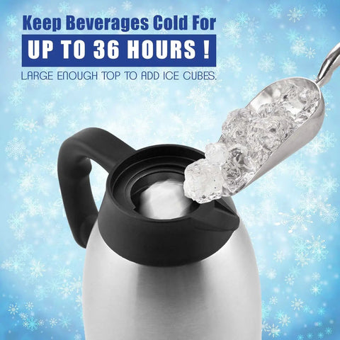 68 Oz Stainless Steel Thermal Coffee Carafe With 12 Hour Heat Retention And 24 Hour Cold Retention shown with ice scoop