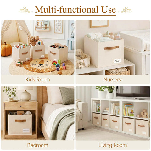 8 Pack Heavy Duty Fabric Storage Cubes 11 Inch Organizer Bins With No Fuss Labels For Closet Nursery And Playroom Slick Cube Shelf Containers Straight Up Sturdy Beige