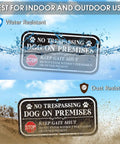Badass Yard Setup 12 X 6 Inch No Trespassing Dog On Premises Sign 2 Pack water and dust resistant heavy aluminum signs.