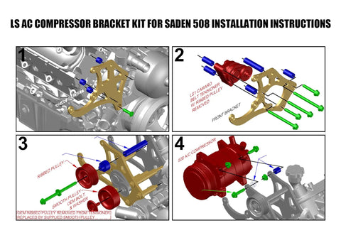 Diagram of LS Air Conditioner Bracket Kit For Sanden 508L And 709 Fits Camaro LS Engines And Truck Water Pumps Belt Tensioner Compatible