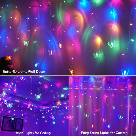 120 LED Butterfly Curtain Fairy Lights Lit USB Powered 6M 19.7ft With Remote Timer 8 Modes Waterproof Indoor Outdoor