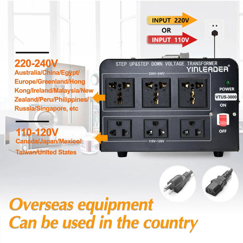 Voltage Converter Transformer 3000W Step Up Down 110V To 220V Or 220V To 110V With US Power Cord And Circuit Breaker Protection