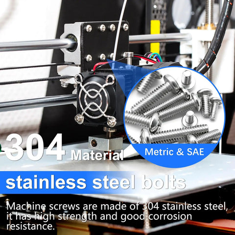 Do-It-All 408-Piece Machine Screws Nuts And Bolts Set in 304 stainless steel, showing metric and SAE compatibility.