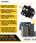 Instructions for installing TJ690380 90 380 Fan Relay For White Rodgers HVAC Systems next to air conditioning units.