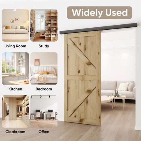 Wooden door with Six Foot Sliding Barn Door Hardware Track Kit Aluminum Box Rail Wall Mount Interior Wooden Doors visible.