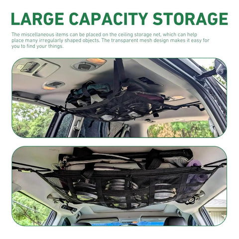Double Layer Roof Cargo Net with 9 Straps, Zippered Pocket and Double Mesh Storage for Cars, 31.5 x 21.6 inches installed in SUV