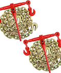 Heavy Duty 3/8 To 1/2 Inch Chain Binder Kit With 2 Grade 70 Ratchet Chains, 10 Ft Each, red ratchet binders and chains