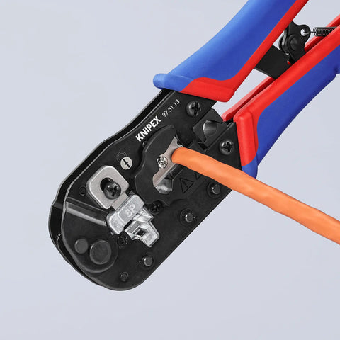 RJ45 Western Plug Crimping Pliers, 7 And A Half Inch, 8P8C Pro Grade Network Tool cutting and stripping orange cable