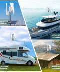 Vertical Wind Turbine Generator Kit 600W 24V With Charge Controller For Marine RV Home Use installed on boat, RV, house