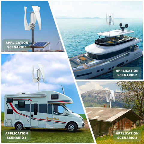 Vertical Wind Turbine Generator Kit 600W 24V With Charge Controller For Marine RV Home Use installed on boat, RV, house