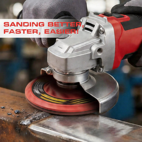 Worker using angle grinder with Ceramic Flap Discs For Angle Grinder Four And A Half Inch Diameter By Five Eighth Inch Eleven Thread Type Twenty Nine Tough As Nails Abrasive Grinding Wheel And Flap Sanding Disc For Stainless Steel And Metal Ten Pack on metal surface