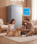 Family enjoying time with a dog beside the Knock Out 11 Cubic Foot Upright Freezer That Flips Into A Fridge.