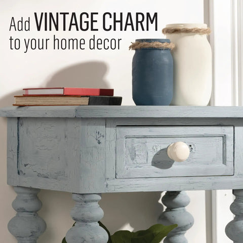 Crush Your Next DIY Project With This Heavy Duty Crack Finish Medium That Brings A Sick Distressed Look To Wood And Any Hard Surface Acrylic Craft Setup. Distressed blue wooden table with books and jars.