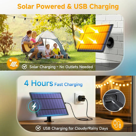 Solar powered and USB charging for 25Ft Solar String Lights With Remote, 3 Lighting Modes, Waterproof Dimmable Patio Lights