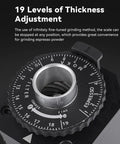 Game Changer Electric Coffee Grinder With Forty Millimeter Stainless Steel Conical Burrs And Nineteen Adjustable Grind Sizes adjustment dial showing 19 grind levels.