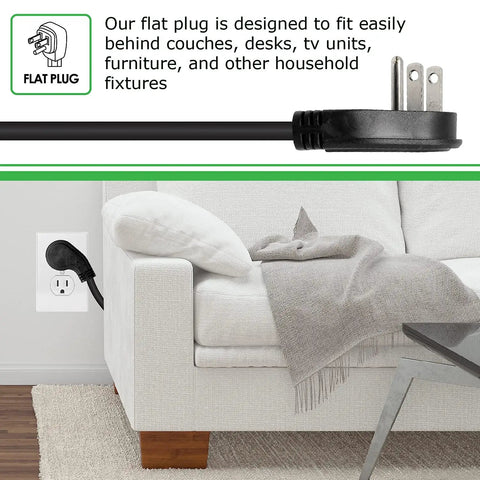Heavy Duty 12 Outlet Surge Protector Power Strip With 25 Foot Cord And 4200 Joules Of Surge Protection flat plug behind sofa
