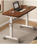 Height Adjustable Standing Desk For Home Office And Gaming Smooth Ergonomic Work Table With Dark Brown Finish and white frame.
