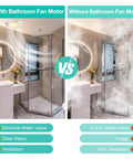Comparison of bathroom with and without Replacement Bathroom Exhaust Fan Motor Assembly For Broan Nutone QTN80L QTR080 QTR070L QTR070 QTRN080L QTN80LA DIY Friendly Plug And Play Upgrade For Home Bath Vent Fans, showing clear and foggy shower areas.