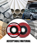 40 Pack 4-1/2 Inch Ceramic Flap Discs for Angle Grinder, Type 29 displayed with different materials metal, plastic, wood, stone