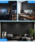 Hustle Free Peel And Stick Hexagon Acoustic Panels Self Adhesive Sound Deadening Foam Tiles in gaming, studio, living setups.