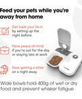 No Fuss Dual Compartment Automatic Pet Feeder Programmable Meal Timer For Cats And Small Dogs Handles Up To Forty Eight Hour Scheduling with food.