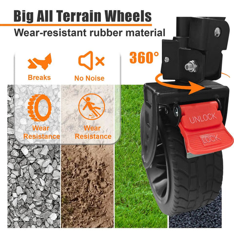 Close-up of all-terrain wheel with wear-resistant rubber for 41 Inch Long Collapsible Wagon Cart With 460 Pound Capacity Beast Heavy Duty Folding Beach Wagon On All Terrain Wheels Utility Cart For Camping Garden Shopping And Sports Black.