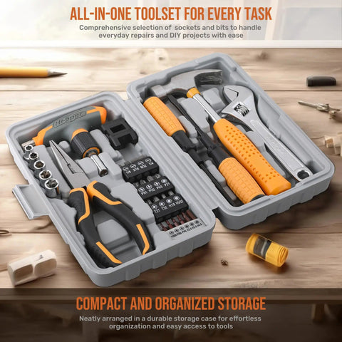Heavy Duty Magnetic T Handle Ratchet Wrench And Screwdriver Set With Rugged Carry Toolbox 30 Piece rig in durable storage case.