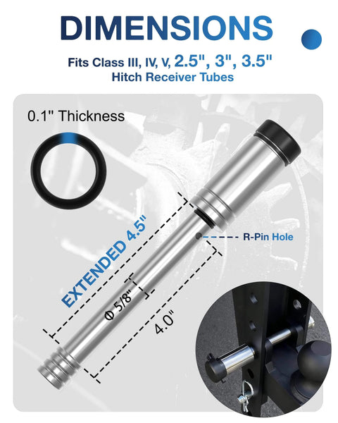 Beefy Extra Long Four And A Half Inch Trailer Hitch Lock Pin For Two Inch, Two Point Five Inch And Three Inch Receivers Stainless Steel Heavy Duty Security Pin Universal Fit