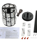 Black Crystal Pendant Light Fixture Modern Hanging Chandelier With Clear Faceted Crystals assembly parts and instructions