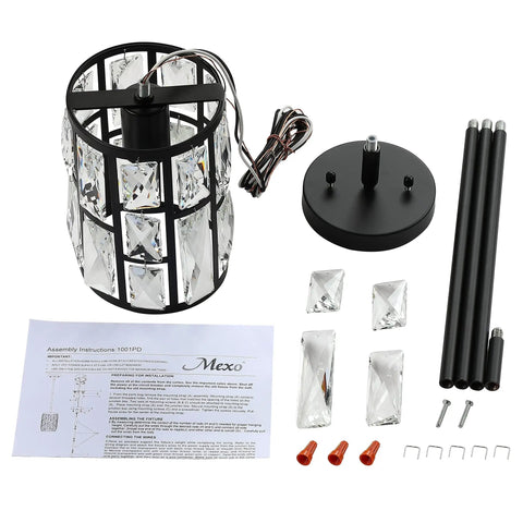 Black Crystal Pendant Light Fixture Modern Hanging Chandelier With Clear Faceted Crystals assembly parts and instructions
