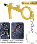 Eight Piece No Touch Door Opener Tool With Stylus Keychain Reusable Multifunction Button Pusher And Bottle Opener in gold
