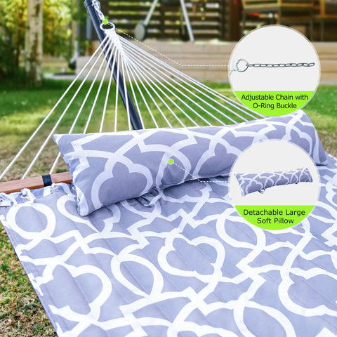 Double Hammock With Stand For Two People To Chill Heavy Duty Outdoor Hammock Supports Up To 500 Lbs Steel Frame With Balance Straps