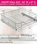 Heavy-Duty Cabinet Organizer With Pull-Out Drawer For Pots And Pans, Smooth Roll-Out Slides, Anti-Rust Chrome Finish, 22 W X 21 D X 5 H Basket