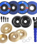 19 Piece Wood Carving Disc Set For Four And Four Point Five Inch Angle Grinders With Seven Eighths Inch To Five Eighths Inch Arbor Adapters