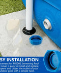 Six Pack Pool Plug Replacement And Drain Valve Cap Set for Above Ground Pools installed on blue pool
