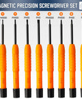 All In One Precision Screwdriver Set With Magnetic Tips And Storage Case, 8 In 1 Multi Tool with eight orange screwdrivers