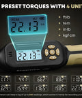 Pro-Grade Digital Torque Wrench 1/4 Drive With LED Display And Buzzer showing 22.13 ft-lb reading, multi-unit display