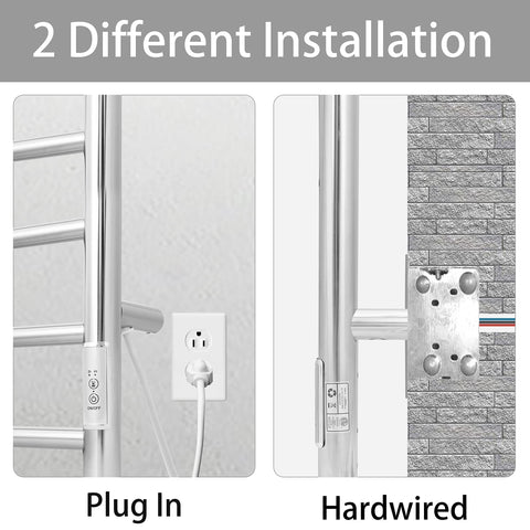 Go To Wall Mounted Towel Warmer With Built In Timer 8 Bar Heated Towel Rack Stainless Steel IP56 Waterproof Chrome Finish installation