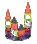 24 Piece Halloween Magnetic Building Tiles For Kids To Build A Mini Haunted House Featuring Spooky Neon Blocks Portable Travel Case And Next Level Sick Creativity Fun, mini haunted house with neon colors.