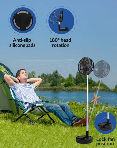 Portable Battery Operated Fan For On The Go USB Rechargeable Desk Floor Pedestal With Adjustable Height 4 Speed Settings
