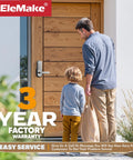 Father and child approaching wooden door equipped with Keypad Door Lock With Keyless Entry Mechanical Combination Code Lock With Lever Handle Right Handed Stainless Steel 304 Door Lock Not A Deadbolt Easy Install Durable Security For Residential Doors